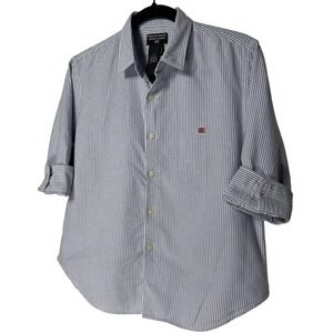 Polo Jeans Co Ralph Lauren Boys Blue White Striped Button Down Shirt Slim Fit 14